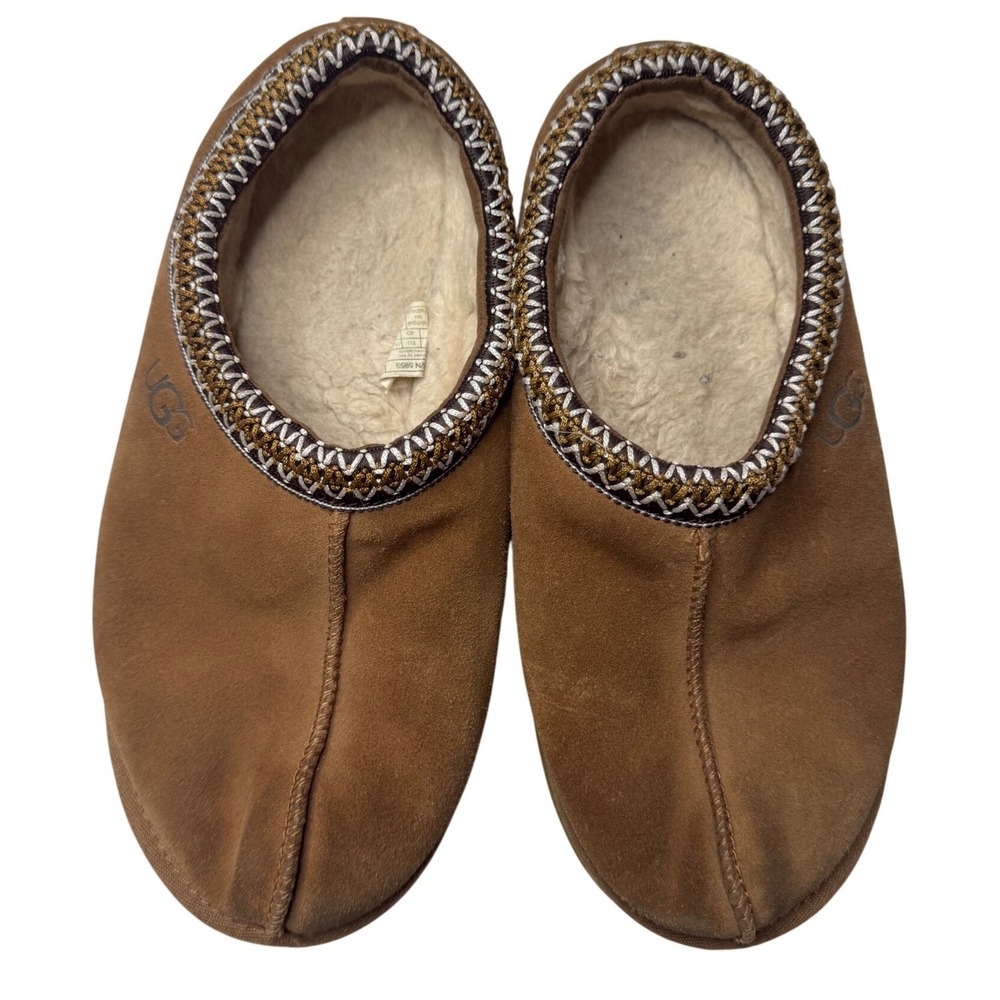 UGG Tasman Chestnut Suede Embroidered Braid Slippers Womens 9 5955
